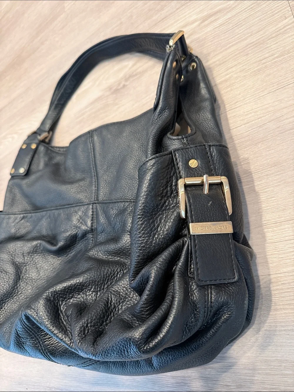 Michael Kors Black Leather Portland Hobo Shoulder Tote Bag